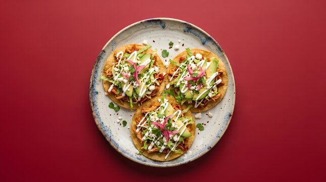 Crispy tostadas with chicken tinga,Mexican Food