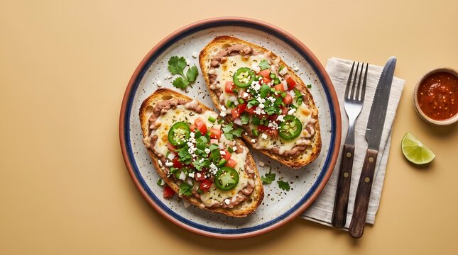 Mexican molletes with pico de gallo, Mexican Food