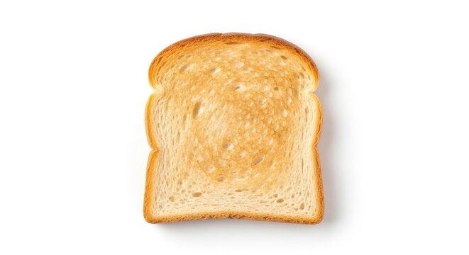 Single Slice of Golden Brown Toasted White Bread Isolated on White Background for Breakfast Concept