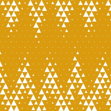 A geometric halftone pattern of white triangles on a mustard yellow background, creating a zig-zag gradient effect with varying triangle sizes.