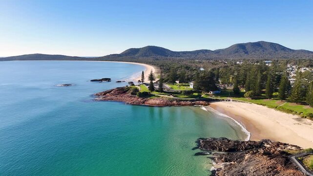 Aerial View of South West Rocks Coastline and Turquoise Ocean