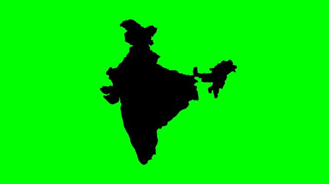 Geography transition video stock india map animation showing gradual country silhouette reveal on green background
