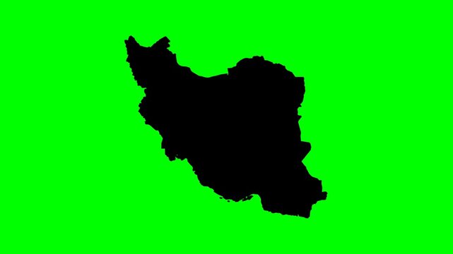 Geography country reveal transition video animated map of Iran gradually appearing on green screen background