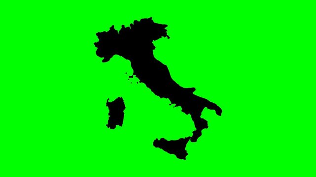 Geography video stock reveal progress animated map of Italy appearing gradually on green screen background