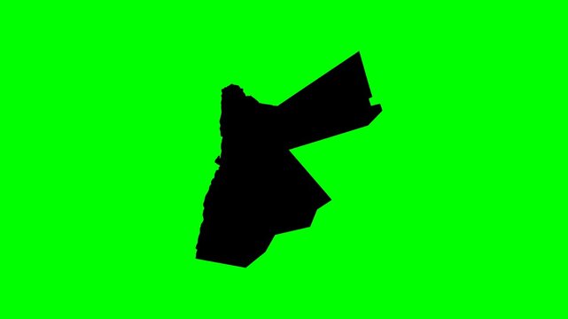 Geography map morphing Middle East green screen animation showing Jordan country silhouette transformation over time