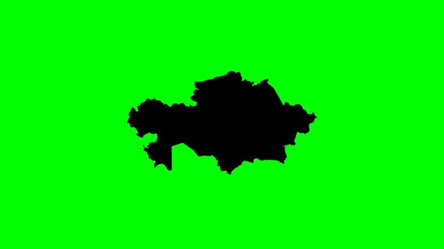Geography asia black silhouette video kazakhstan country map animation with gradual color transition on green