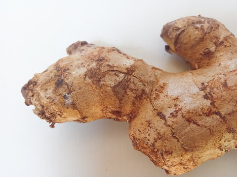 Raw organic ginger root on white background isolated