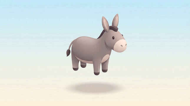 Cute 3d cartoon donkey floating on a simple background