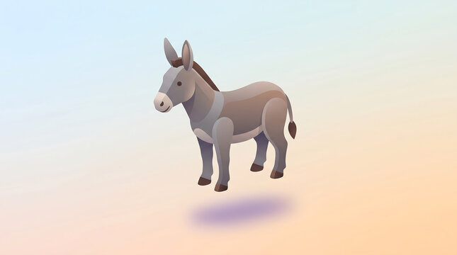 Stylized isometric 3d donkey illustration on gradient background