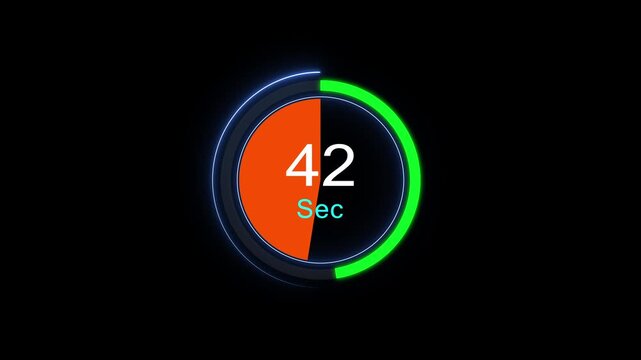 Digital circular countdown timer 42 seconds with neon glowing progress bar interface