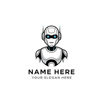 Futuristic Robot Head Logo Icon Isolated on Transparent Background