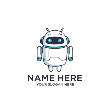 Cute robot logo with text space, isolated on transparent background