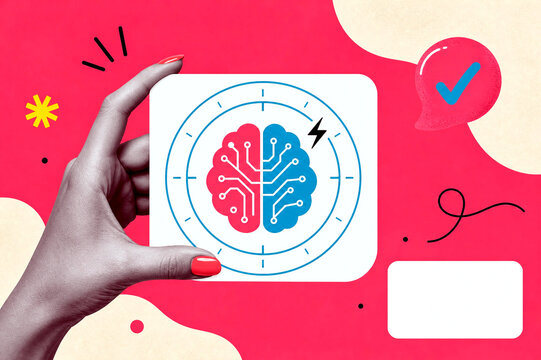 Modern illustration of the different sides of the brain &ndash; vibrant and youthful colors.