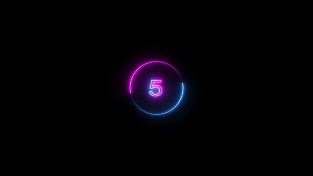 A vibrant neon ring transitions from bright pink to electric blue encircling 10 to 0 second.  glowing in the center against a dark black background symbolizing change or progress in digital interfaces