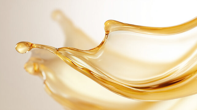 Golden viscous liquid creating a dynamic splash, representing flow, luxury, and premium product ingredients like oil or honey