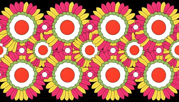 Bold Pop Art Flower Power Daisy Chain Pattern Background in Retro 1960s Color Scheme for Creative Vector Design