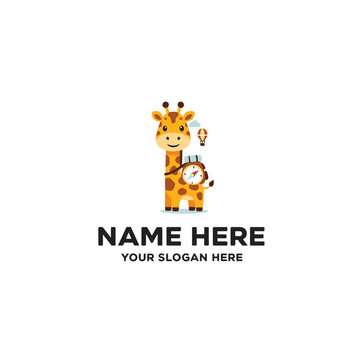 Cute Cartoon Giraffe Holding Compass and Backpack, Adventure Theme