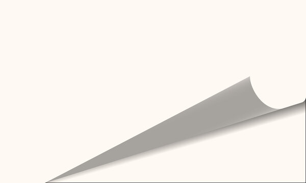 Blank white paper sheet with a folded bottom right corner with corner gently curled curled upward reveal reveal subtle gray clean white illustration