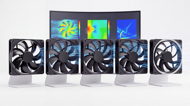 Computer Cooling Fan Blade Design Comparison Showing Different Aerodynamic Configurations