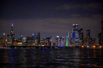 downtown Chicago Illinois view from Lake Michigan at Night © mark