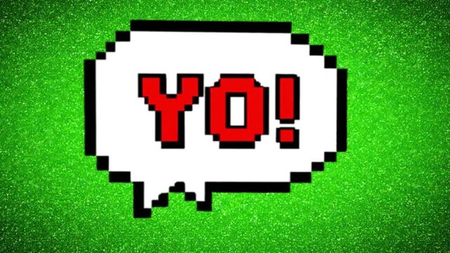 Pixel Art Speech Bubble with YO Text. 4K Video