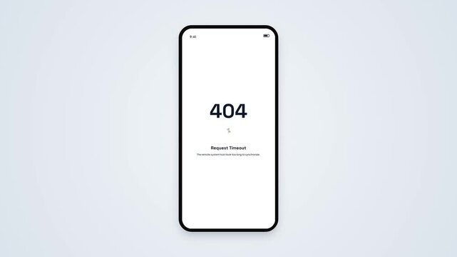Mobile App Error 404 Request Timeout Interface Screen with Animated Loading Icon and Status Text