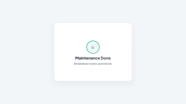 Database Maintenance Loading Progress Bar and Maintenance Done Success Checkmark Screen UI Animation for Server Administration Tech Web App Graphic Design