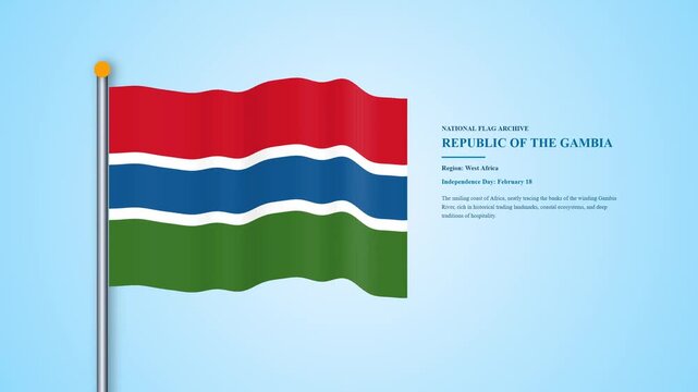 Gambia flag waving on flagpole loopable animation for independence day or national celebration background