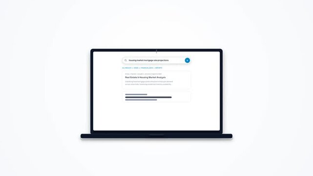 Real Estate Housing Market Analysis Search Query Input and Results Mockup on Laptop Screen