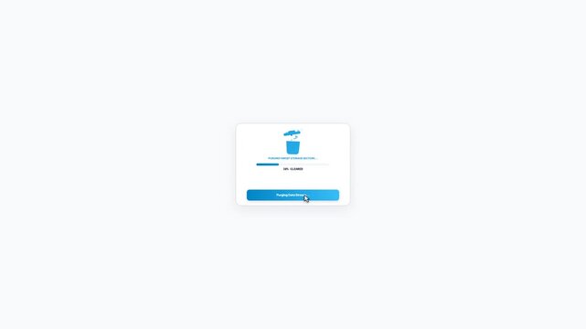 System Cache Cleaner and Junk Purge Processing Progress Bar Notification Window Motion Graphic for Storage Optimization Utility App Interface