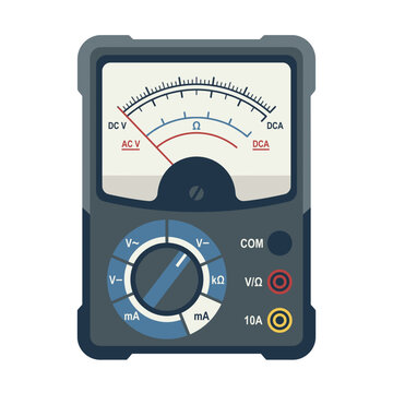 Analog multimeter device isolated on white background for electrical testing and voltage measurement