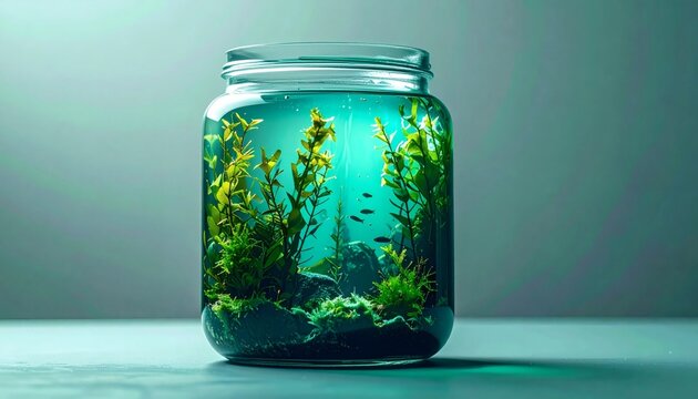 Surreal Miniature Underwater Kelp Forest Sealed Inside a Glass Jar