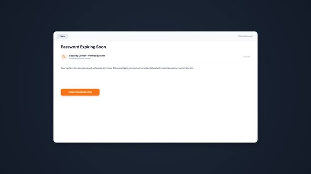 Security Center Password Expiring Soon Email Alert UI Interface, System Notification Animation
