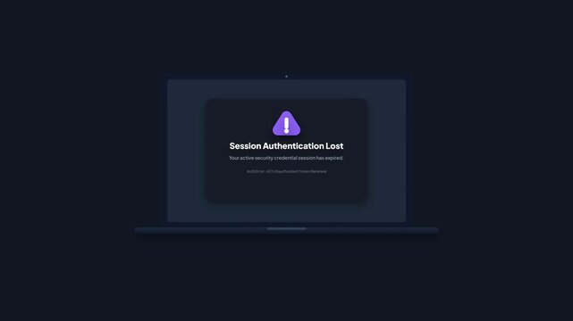 Session Authentication Lost Warning Popup Laptop Screen Dark UI Motion Graphic 4K