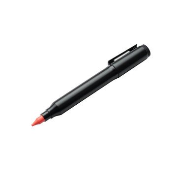 Black fine tip marker pen with cap and clip isolated on white background for writing, drawing, art projects, and creative work