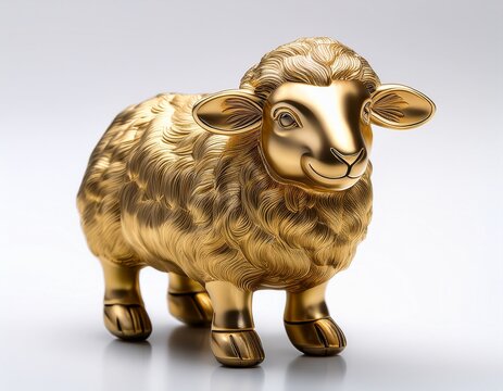 Golden sheep figurine Japanese zodiac 2027 New Year isolated on white background
