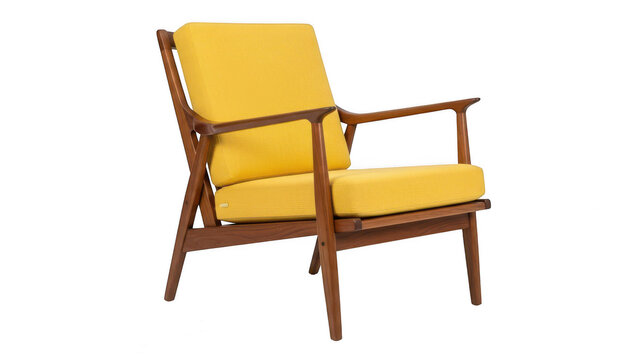 Mid century modern lounge chair with mustard yellow cushion, furniture