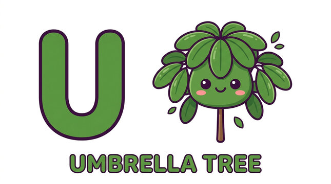 Umbrella Tree Letter U Alphabet Flashcard