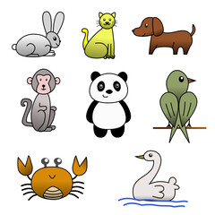 Naklejka premium Set of cute cartoon animal illustrations vector icon bundle