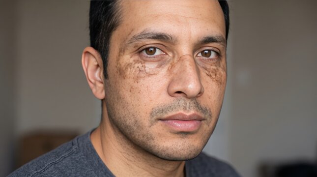 Dark spot face of a middle aged man with skin pigmentation issues