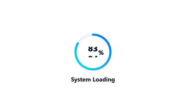 Circular percentage system loading animation video. Blue progress ring counting from zero to one hundred for software UI motion graphic templates