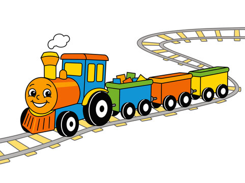 Cute Children's Toy Freight Train Vector Illustration