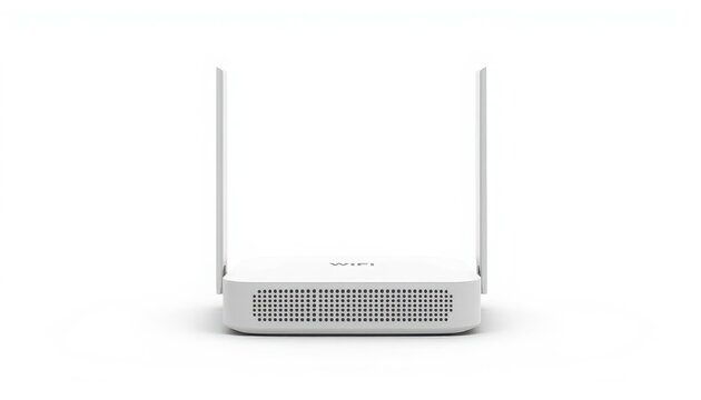 White Wi-Fi router on white background. Modern wireless internet access point device.
