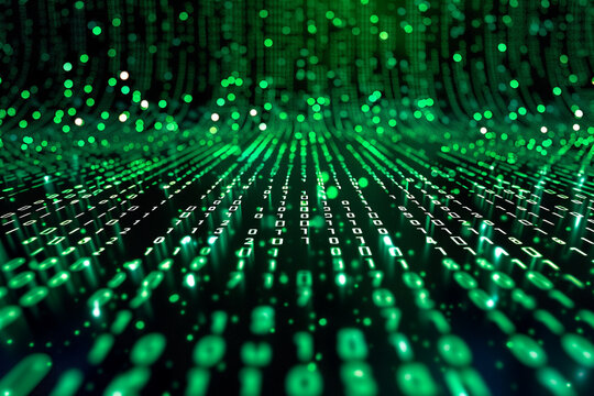 Green digital binary code matrix background