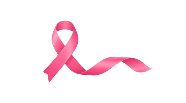 A single pink ribbon isolated on a white background representing support and hope during the annual breast cancer awareness month campaign