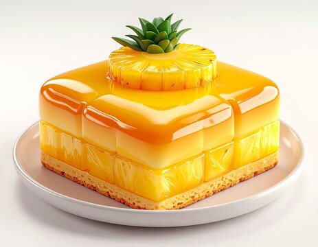 cute 3D cartoon Taiwanese pineapple cake, adorable chibi style, square golden pastry with pineapple jam filling visible