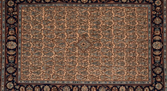 An intricate antique Persian carpet showcasing a complex floral design with deep borders and a central motif.