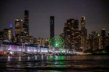 downtown Chicago view from Lake Michigan at night © mark