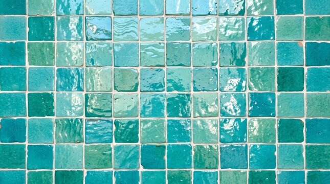 Handmade zellige tile with vivid turquoise variation glaze background.