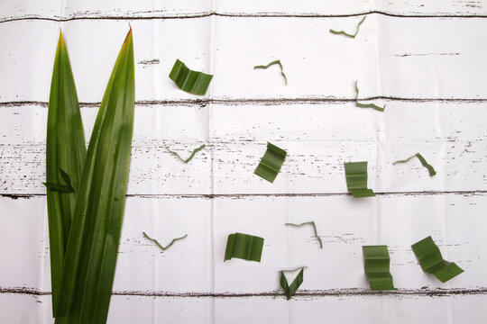pandanus leaf on white table